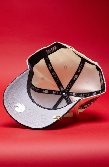 NEW ERA 9FIFTY A-FRAME CHROME/BLACK UPSIDE DOWN LOS ANGELES DODGERS SNAPBACK W/ 50TH ANNIVERSARY SIDE PATCH