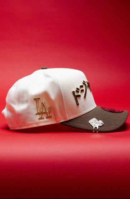 NEW ERA 9FIFTY A-FRAME CHROME/WALNUT LOS ANGELES DODGERS JAPANESE SCRIPT W/ LA LOGO SIDE PATCH