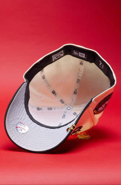 NEW ERA EXCLUSIVE 59FIFTY CHROME/BLACK LOS ANGELES DODGERS W/ EMBROIDERY + 50TH ANNIVERSARY SIDE PATCH