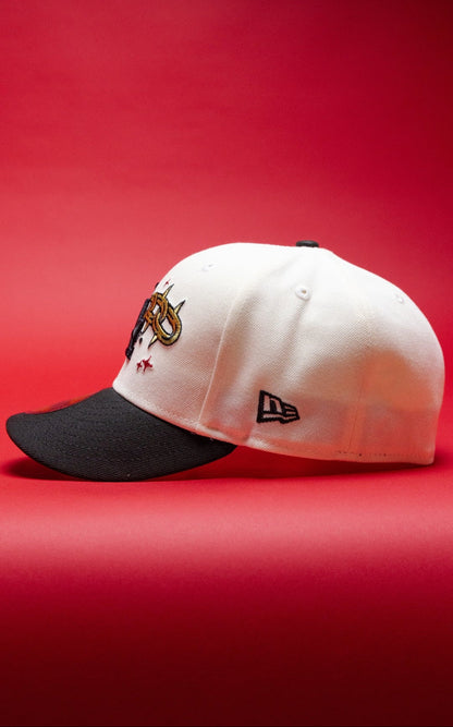 NEW ERA EXCLUSIVE 59FIFTY CHROME/BLACK LOS ANGELES DODGERS W/ EMBROIDERY + 50TH ANNIVERSARY SIDE PATCH