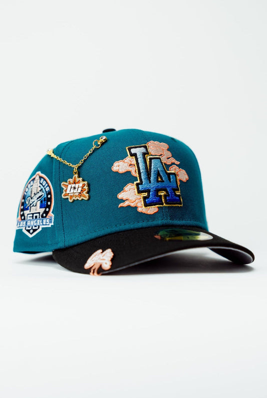 NEW ERA EXCLUSIVE 59FIFTY GREEN/BLACK LOS ANGELES DODGERS W/ 60TH ANNIVERSARY SIDE PATCH