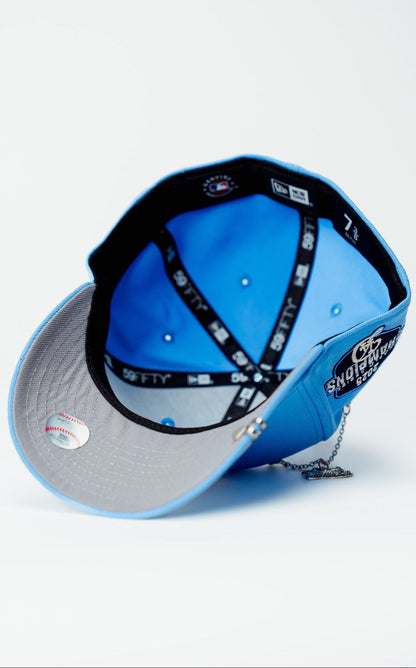 NEW ERA EXCLUSIVE 59FIFTY SKY BLUE LOS ANGELES DODGERS W/ 2025 WORLD SERIES CHAMPIONS SIDE PATCH