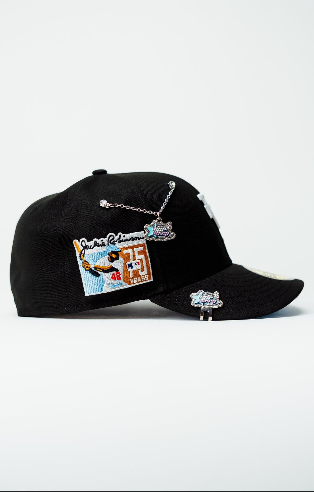 NEW ERA EXCLUSIVE 59FIFTY BLACK UPSIDE DOWN LOS ANGELES DODGERS W/ "JACKIE ROBINSON" SIDE PATCH