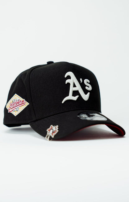 NEW ERA 9FIFTY A-FRAME BLACK OAKLAND ATHLETICS SNAPBACK W/ 25TH ANNIVERSARY SIDE PATCH