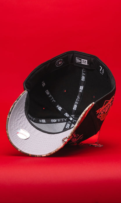 NEW ERA EXCLUSIVE 59FIFTY BLACK/REALTREE LOS ANGELES DODGERS "HEAVENLY CITY" W/ 2024 WORLD CHAMPIONS SIDE PATCH