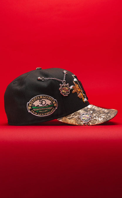 NEW ERA EXCLUSIVE 59FIFTY BLACK/REALTREE LOS ANGELES DODGERS "CITY OF AMGELS" W/ 50TH ANNIVERSARY SIDE PATCF