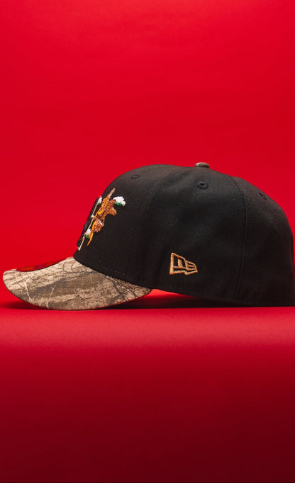 NEW ERA EXCLUSIVE 59FIFTY BLACK/REALTREE LOS ANGELES DODGERS "CITY OF AMGELS" W/ 50TH ANNIVERSARY SIDE PATCF