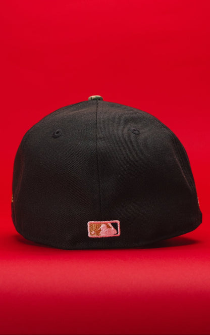 NEW ERA EXCLUSIVE 59FIFTY BLACK/REALTREE LOS ANGELES DODGERS W/ BURNT ROSES + DODGER STADIUM SIDE PATCH