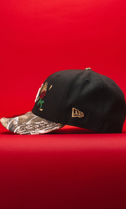NEW ERA EXCLUSIVE 59FIFTY BLACK/REALTREE LOS ANGELES DODGERS W/ BURNT ROSES + DODGER STADIUM SIDE PATCH