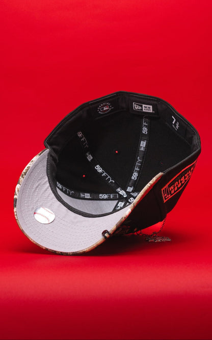 NEW ERA EXCLUSIVE 59FIFTY BLACK/REALTREE LOS ANGELES DODGERS W/ BURNT ROSES + DODGER STADIUM SIDE PATCH