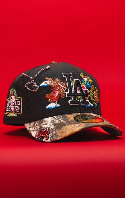 NEW ERA EXCLUSIVE 59FIFTY BLACK/REALTREE LOS ANGELES DODGERS "CITY OF ANGELS" W/ 2024 WORLD SERIES SIDE PATCH