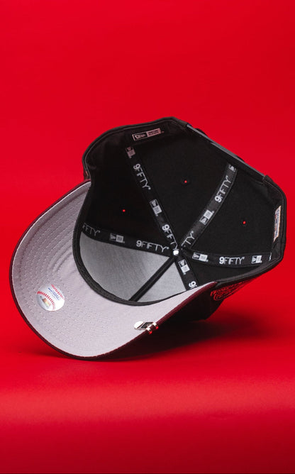 NEW ERA 9FIFTY A-FRAME BLACK/BURGUNDY TEXAS RANGERS SNAPBACK W/ INAUGURAL SEASON SIDE PATCH