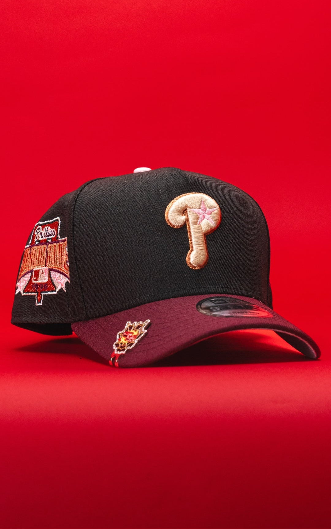 NEW ERA 9FIFTY A-FRAME BLACK/BURGUNDY PHILADELPHIA PHILLIES SNAPBACK W/ 1996 ALL STAR GAME SIDE PATCH