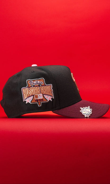 NEW ERA 9FIFTY A-FRAME BLACK/BURGUNDY PHILADELPHIA PHILLIES SNAPBACK W/ 1996 ALL STAR GAME SIDE PATCH