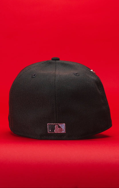 NEW ERA EXCLUSIVE 59FIFTY BLACK LOS ANGELES DODGERS W/ BLOOMING ROSE + 50TH ANNIVERSARY SIDE PATCH
