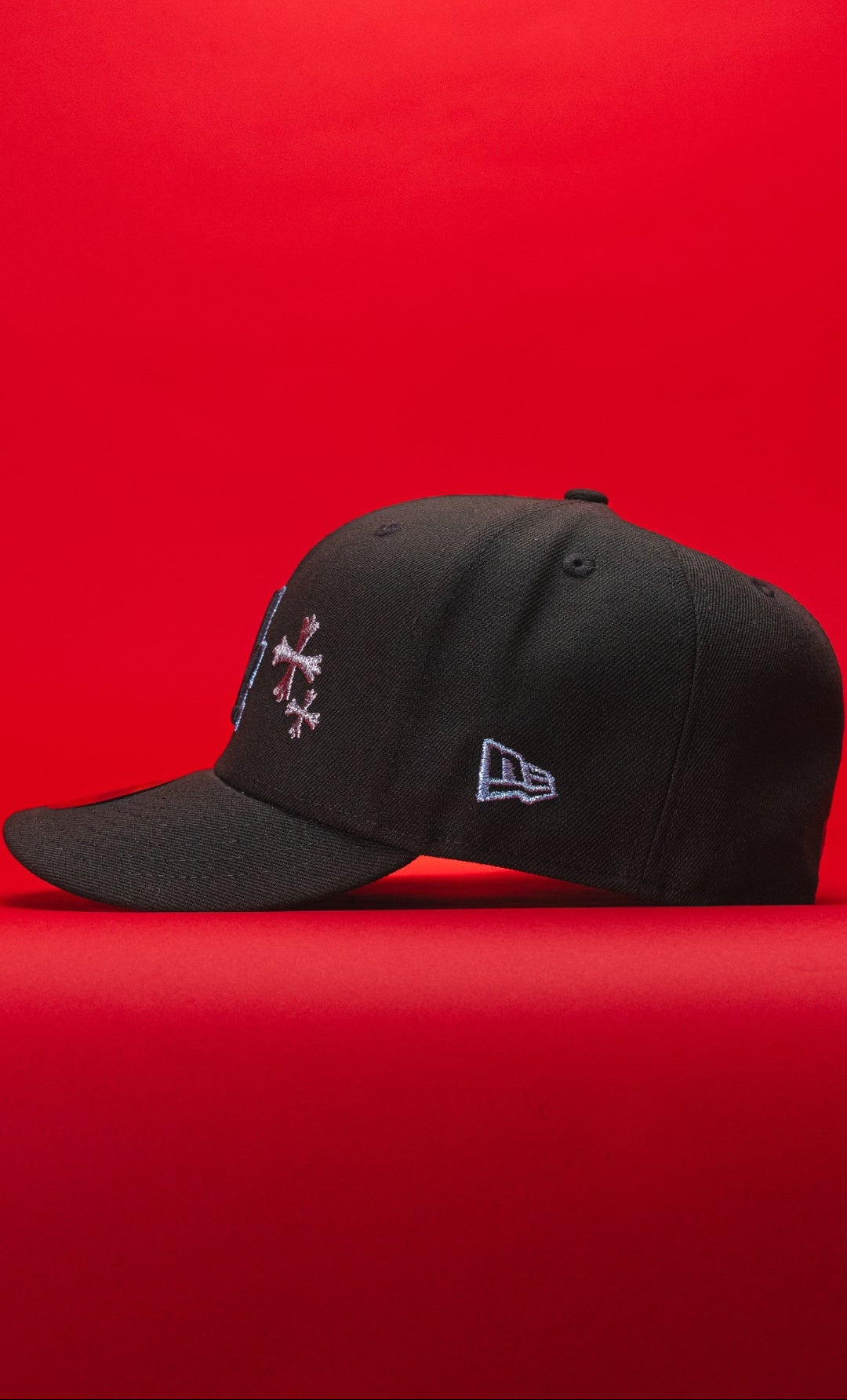 NEW ERA EXCLUSIVE 59FIFTY BLACK LOS ANGELES DODGERS W/ BLOOMING ROSE + 50TH ANNIVERSARY SIDE PATCH