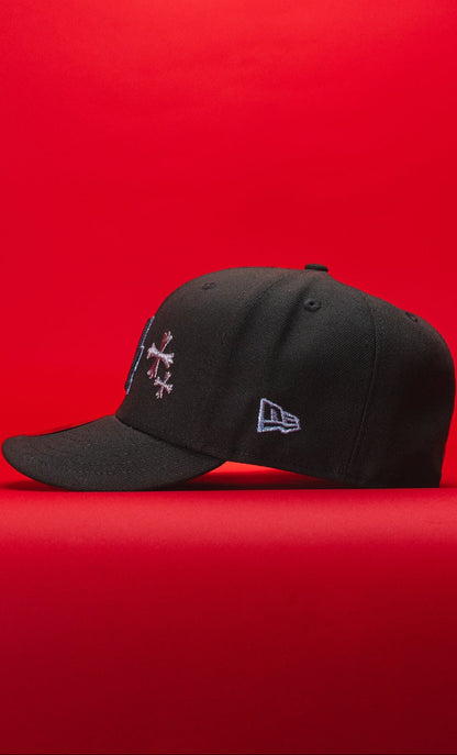 NEW ERA EXCLUSIVE 59FIFTY BLACK LOS ANGELES DODGERS W/ BLOOMING ROSE + 50TH ANNIVERSARY SIDE PATCH