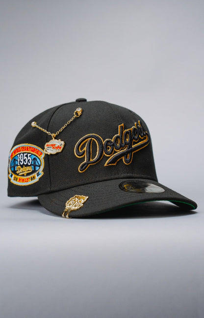 NEW ERA EXCLUSIVE 59FIFTY BLACK LOS ANGELES DODGERS SCRIPT W/ 1ST WORLD CHAMPIONSHIP SIDE PATCH