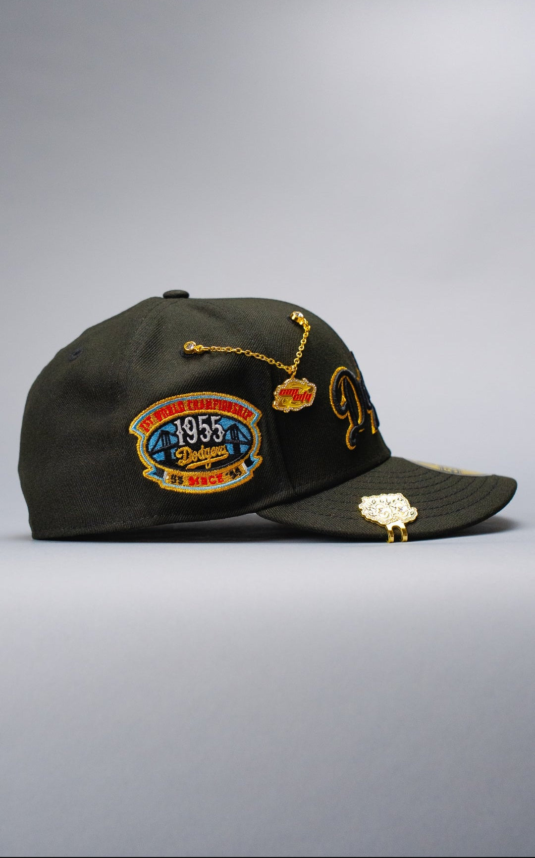NEW ERA EXCLUSIVE 59FIFTY BLACK LOS ANGELES DODGERS SCRIPT W/ 1ST WORLD CHAMPIONSHIP SIDE PATCH