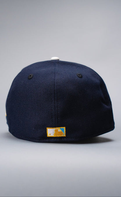 NEW ERA EXCLUSIVE 59FIFTY NAVY LOS ANGELES DODGERS W/ HEART + 50TH ANNIVERSARY SIDE PATCH
