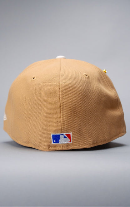 NEW ERA EXCLUSIVE 59FIFTY BEIGE LOS ANGELES DODGERS W/ HEART + 100TH ANNIVERSARY SIDE PATCH