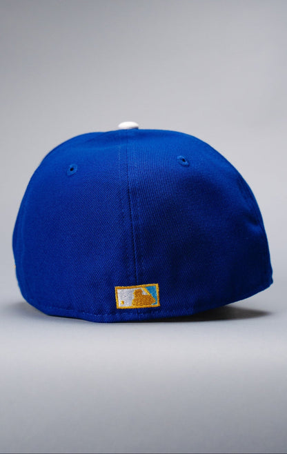 NEW ERA EXCLUSIVE 59FIFTY BLUE LOS ANGELES DODGERS W/ HEART + 50TH ANNIVERSARY SIDE PATCH