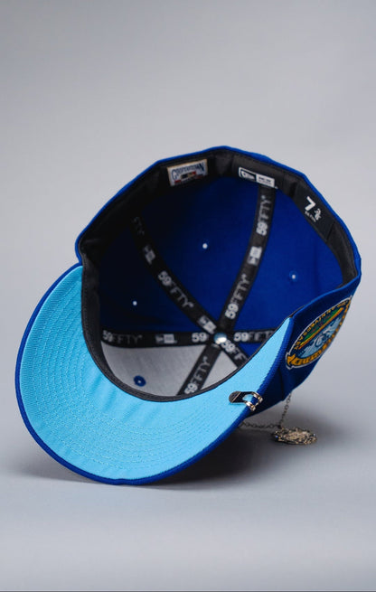 NEW ERA EXCLUSIVE 59FIFTY BLUE LOS ANGELES DODGERS W/ HEART + 50TH ANNIVERSARY SIDE PATCH