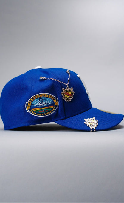 NEW ERA EXCLUSIVE 59FIFTY BLUE LOS ANGELES DODGERS W/ HEART + 50TH ANNIVERSARY SIDE PATCH