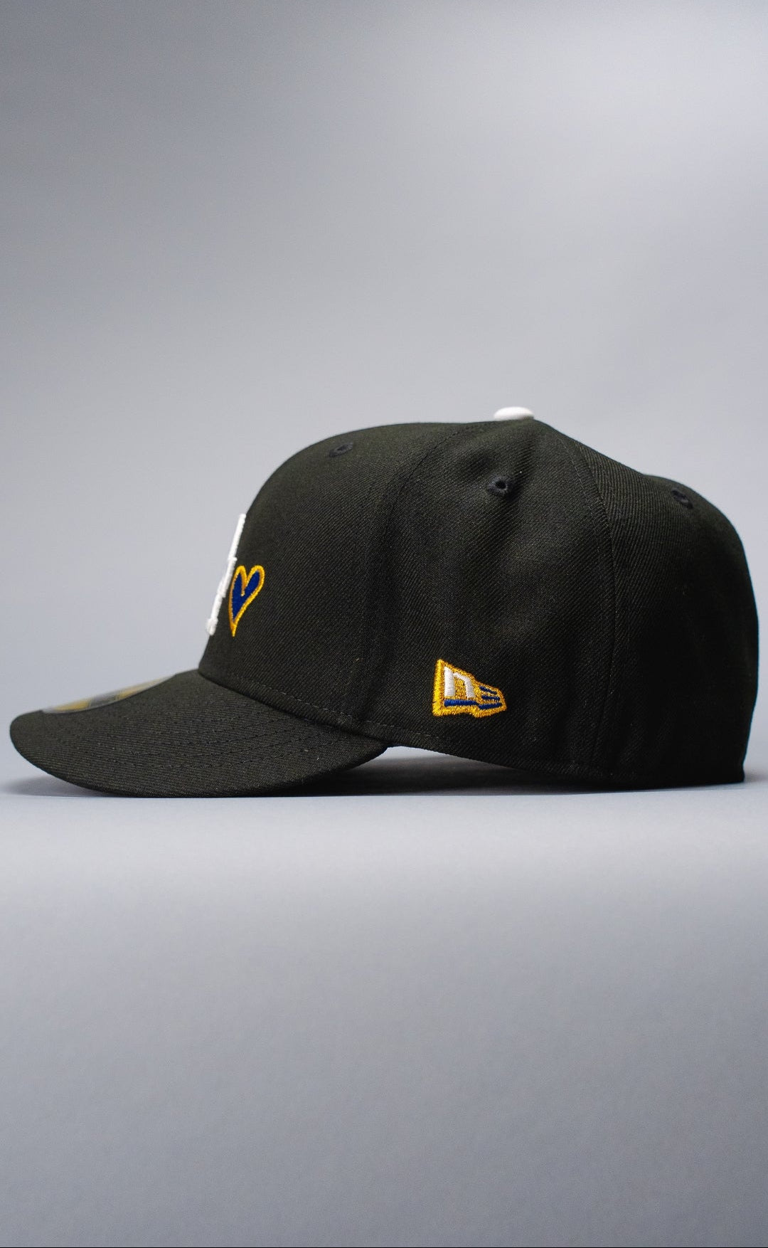 NEW ERA EXCLUSIVE 59FIFTY BLACK LOS ANGELES DODGERS W/ HEART + 100TH ANNIVERSARY SIDE PATCH