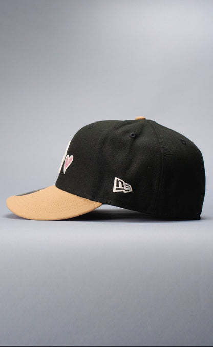 NEW ERA EXCLUSIVE 59FIFTY BLACK/BEIGE LOS ANGELES DODGERS W/ HEART + 50TH ANNIVERSARY SIDE PATCH