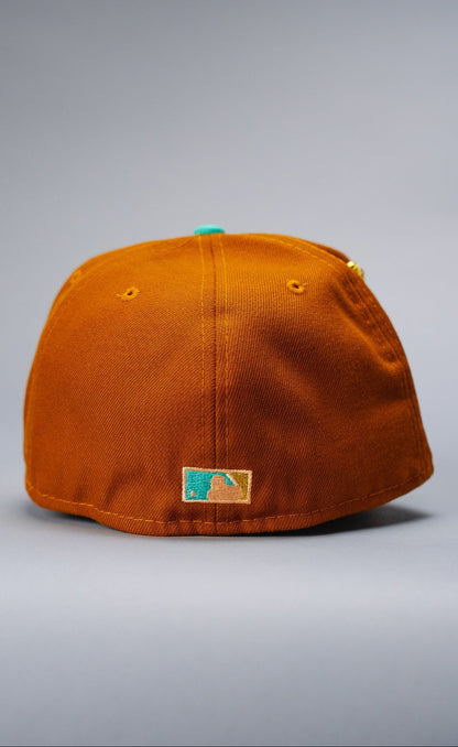 NEW ERA EXCLUSIVE 59FIFTY DARK KHAKI/BLUSH LOS ANGELES DODGERS W/ 75TH WORLD SERIES SIDE PATCH