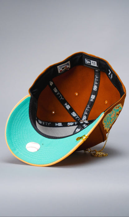 NEW ERA EXCLUSIVE 59FIFTY DARK KHAKI/BLUSH LOS ANGELES DODGERS W/ 75TH WORLD SERIES SIDE PATCH