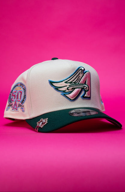 NEW ERA 9FIFTY A-FRAME CHROME/FOREST GREEN ANAHEIM ANGELS SNAPBACK W/ 50TH ANNIVERSARY SIDE PATCH