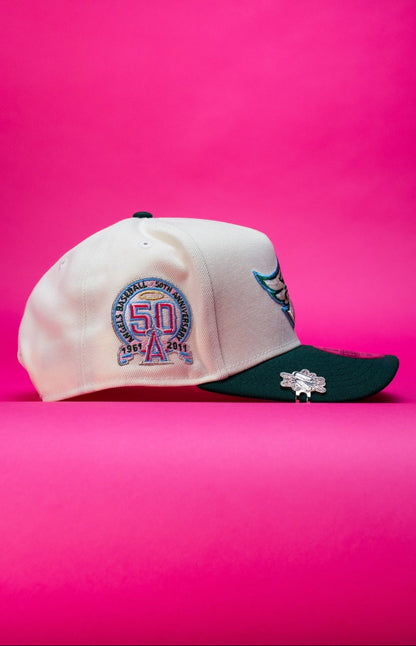 NEW ERA 9FIFTY A-FRAME CHROME/FOREST GREEN ANAHEIM ANGELS SNAPBACK W/ 50TH ANNIVERSARY SIDE PATCH