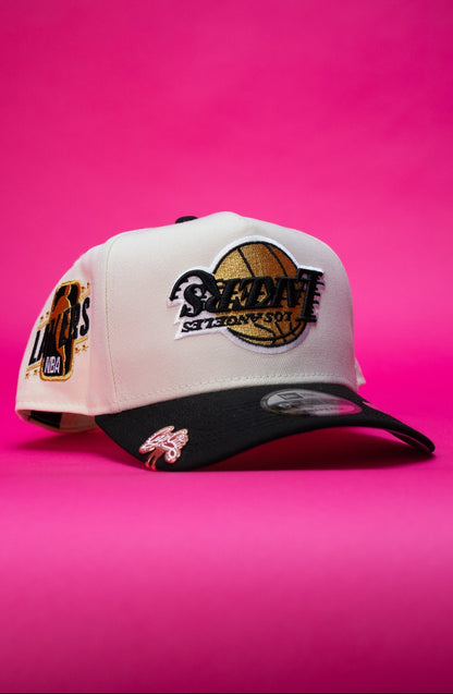 NEW ERA 9FIFTY A-FRAME CHROME/BLACK UPSIDE DOWN LAKERS SNAPBACK W/ "LAKERS" SIDE PATCH
