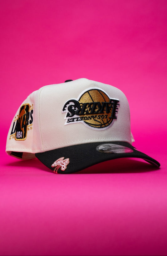 NEW ERA 9FIFTY A-FRAME CHROME/BLACK UPSIDE DOWN LAKERS SNAPBACK W/ "LAKERS" SIDE PATCH