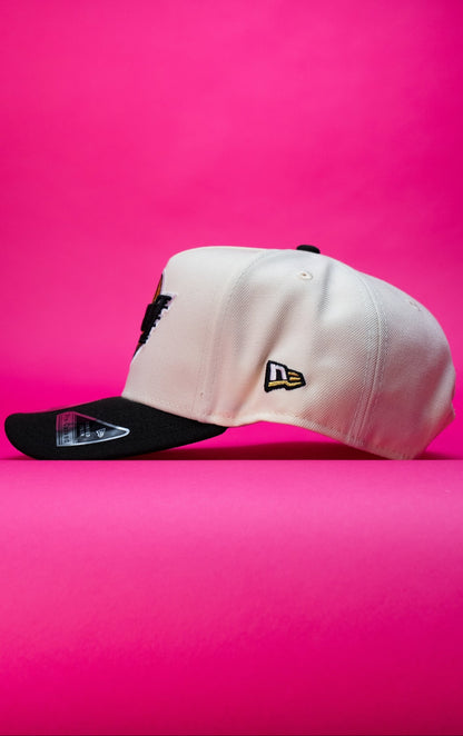 NEW ERA 9FIFTY A-FRAME CHROME/BLACK UPSIDE DOWN LAKERS SNAPBACK W/ "LAKERS" SIDE PATCH