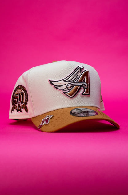 NEW ERA 9FIFTY A-FRAME CHROME/KHAKI ANAHEIM ANGELS SNAPBACK W/ 50TH ANNIVERSARY SIDE PATCH