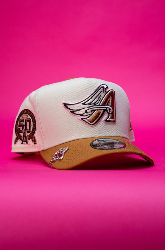 NEW ERA 9FIFTY A-FRAME CHROME/KHAKI ANAHEIM ANGELS SNAPBACK W/ 50TH ANNIVERSARY SIDE PATCH