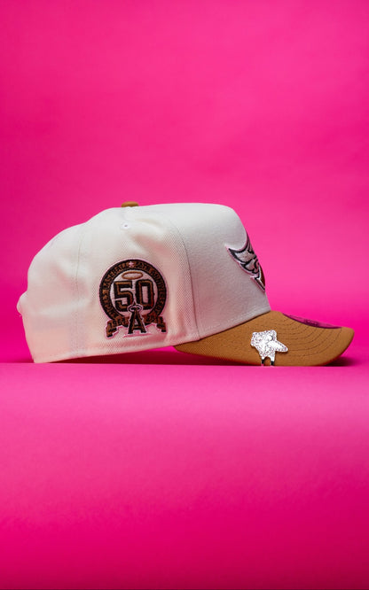 NEW ERA 9FIFTY A-FRAME CHROME/KHAKI ANAHEIM ANGELS SNAPBACK W/ 50TH ANNIVERSARY SIDE PATCH