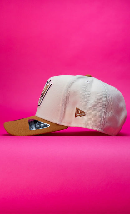NEW ERA 9FIFTY A-FRAME CHROME/KHAKI ANAHEIM ANGELS SNAPBACK W/ 50TH ANNIVERSARY SIDE PATCH