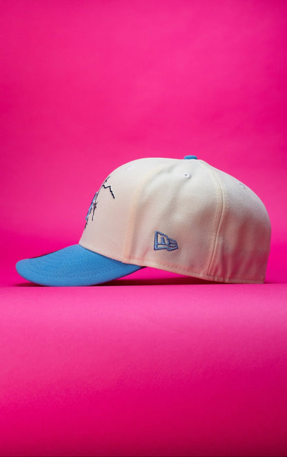 NEW ERA EXCLUSIVE 59FIFTY CHROME/ICY BLUE LOS ANGELES DODGERS W/ EMBROIDERY + 50TH ANNIVERSARY SIDE PATCH