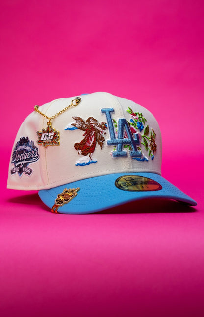 NEW ERA EXCLUSIVE 59FIFTY CHROME/ICY BLUE LOS ANGELES DODGERS "CITY OF ANGELS" W/ 100TH ANNIVERSARY SIDE PATCH