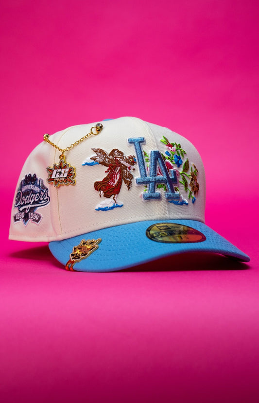 NEW ERA EXCLUSIVE 59FIFTY CHROME/ICY BLUE LOS ANGELES DODGERS "CITY OF ANGELS" W/ 100TH ANNIVERSARY SIDE PATCH