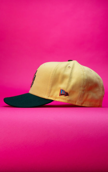 NEW ERA EXCLUSIVE 59FIFTY YELLOW/FOREST GREEN LOS ANGELES DODGERS W/ 100TH ANNIVERSARY SIDE PATCH
