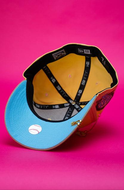 NEW ERA EXCLUSIVE 59FIFTY YELLOW/BEIGE ANAHEIM ANGELS W/ 50TH ANNIVERSARY SIDE PATCH