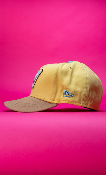 NEW ERA EXCLUSIVE 59FIFTY YELLOW/BEIGE ANAHEIM ANGELS W/ 50TH ANNIVERSARY SIDE PATCH
