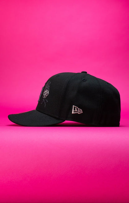 NEW ERA EXCLUSIVE 59FIFTY BLACK LOS ANGELES DODGERS W/ BURNT ROSES + JACKIE ROBINSON SIDE PATCH
