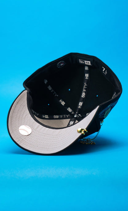 NEW ERA EXCLUSIVE 59FIFTY BLACK LOS ANGELES DODGERS W/ BLOOMING ROSE + WORLD SERIES CHAMPIONS SIDE PATCH