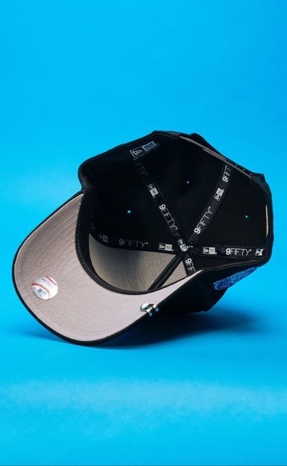 NEW ERA 9FIFTY A-FRAME BLACK UPSIDE DOWN LOS ANGELES DODGERS SNAPBACK W/ 60TH ANNIVERSARY SIDE PATCH